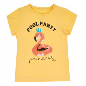 Памучна тениска с розово фламинго за момиче, жълта ALG 382451 