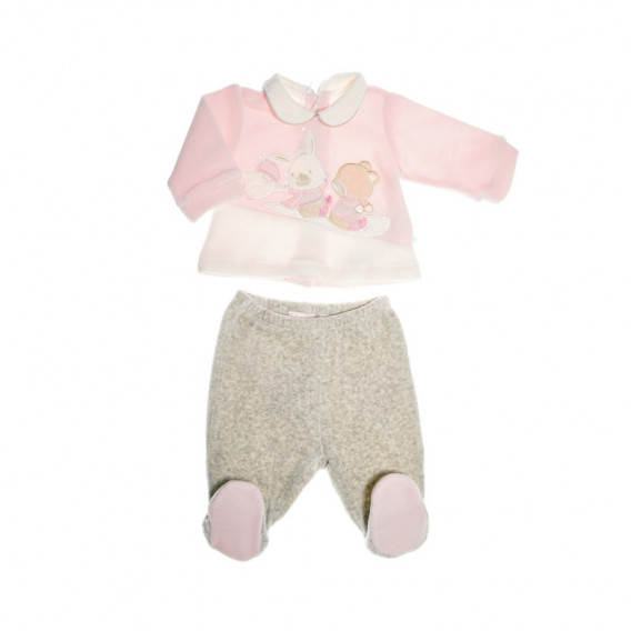 Комплект от 2 части за бебе момиче с щампа на зайче Chicco 38264 