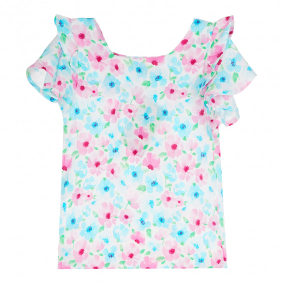 Блуза с къс ръкав с къдрички, розови и сини цветя ALG 382683 4