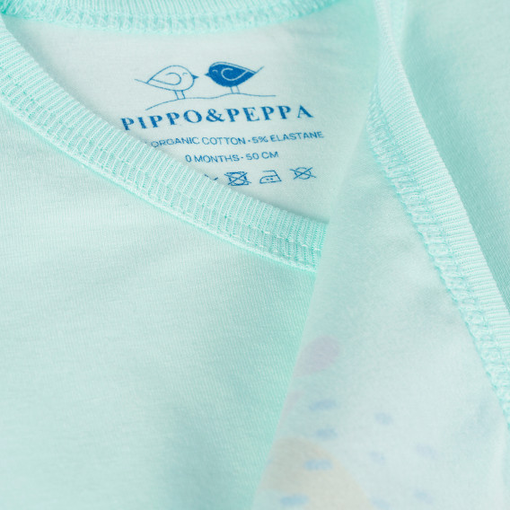 Бебешко боди с къс ръкав и предно закопчаване, мента-органичен памук PIPPO&PEPPA 382777 3