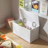 Детска ракла за съхранение на играчки и книжки, кутия с плавно затварящ се капак, 2 в 1 скрин и дървена пейка - WHITE Ginger Home 383005 14