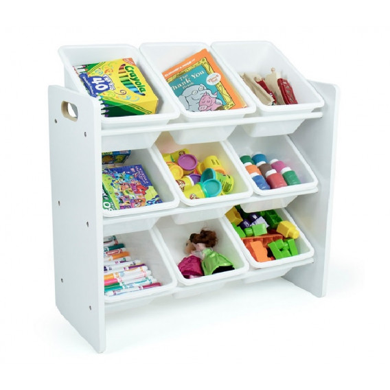 Етажерка с 9 кутии за съхранение, органайзер за играчки и книжки от дърво - WHITE Ginger Home 383008 