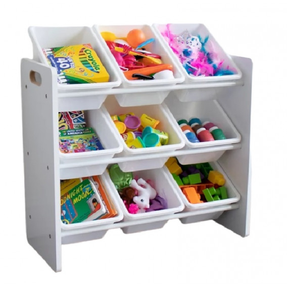 Етажерка с 9 кутии за съхранение, органайзер за играчки и книжки от дърво - WHITE Ginger Home 383012 5