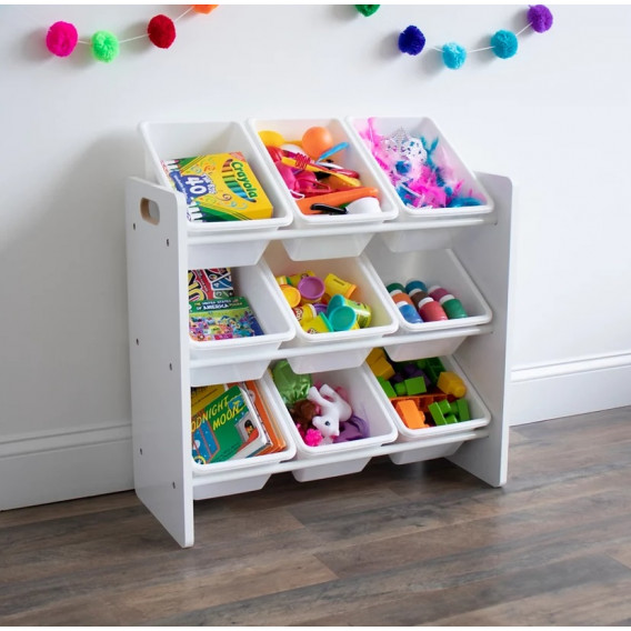 Етажерка с 9 кутии за съхранение, органайзер за играчки и книжки от дърво - WHITE Ginger Home 383016 9