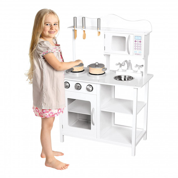 Детска дървена кухня за игра с аксесоари, бяла Ginger Home 383172 4