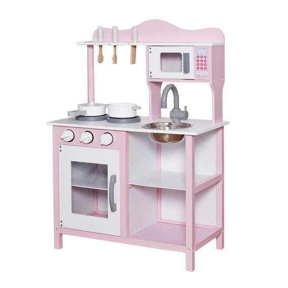 Детска дървена кухня за игра с аксесоари, розова Ginger Home 383179 2