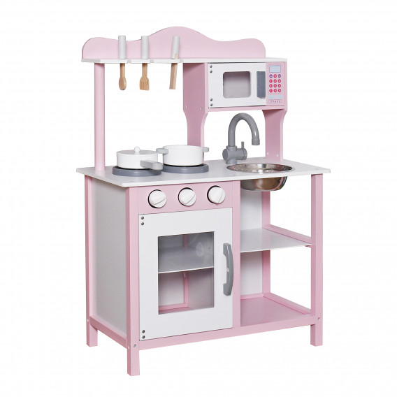 Детска дървена кухня за игра с аксесоари, розова Ginger Home 383180 3