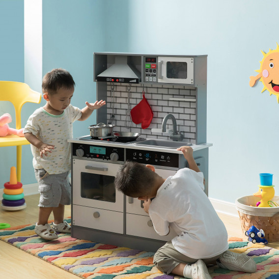 Детска дървена кухня със звук и светлина в сиво и бяло Ginger Home 383195 16