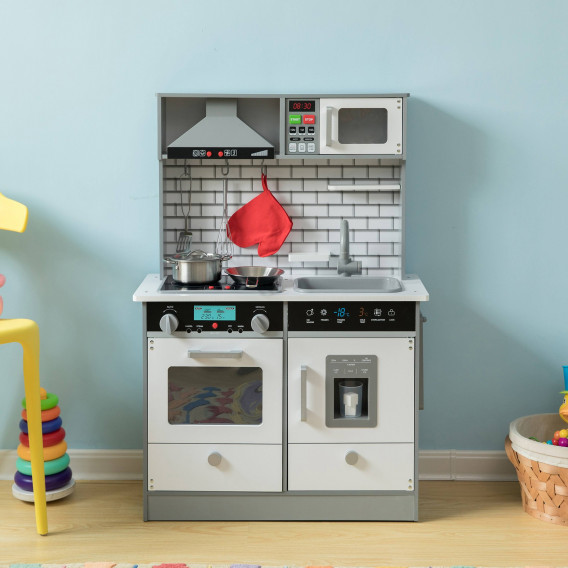 Детска дървена кухня със звук и светлина в сиво и бяло Ginger Home 383197 18
