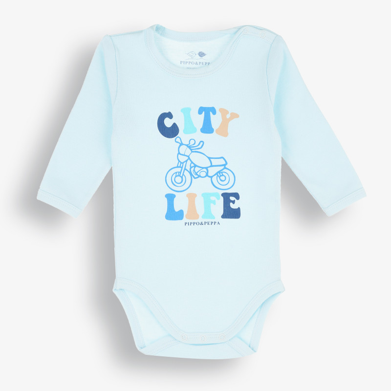 Бебешко боди с дълъг ръкав City Life,синьо-органичен памук  383419