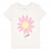 Памучна тениска с щампа цвете, бяла Name it 383431 