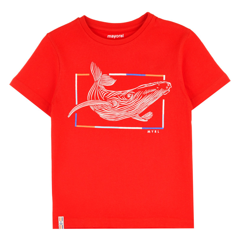 Памучна тениска с щампа на кит, червена  383486