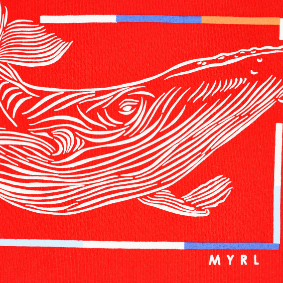Памучна тениска с щампа на кит, червена Mayoral 383487 2