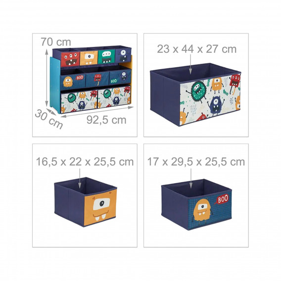 Детски органайзер за играчки с 9 текстилни кутии за съхранение - MONSTER Ginger Home 383543 5