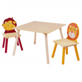 Детска дървена маса с 2 столчета, за учене, игра, хранене - ANIMALS Ginger Home 383544 