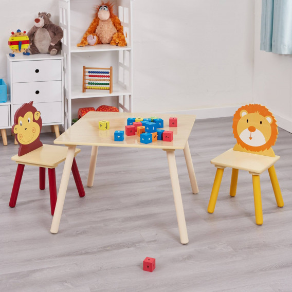 Детска дървена маса с 2 столчета, за учене, игра, хранене - ANIMALS Ginger Home 383548 5