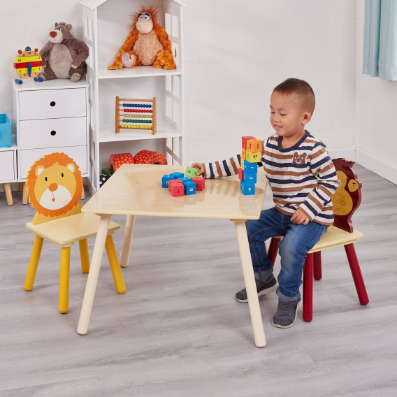 Детска дървена маса с 2 столчета, за учене, игра, хранене - ANIMALS Ginger Home 383549 6