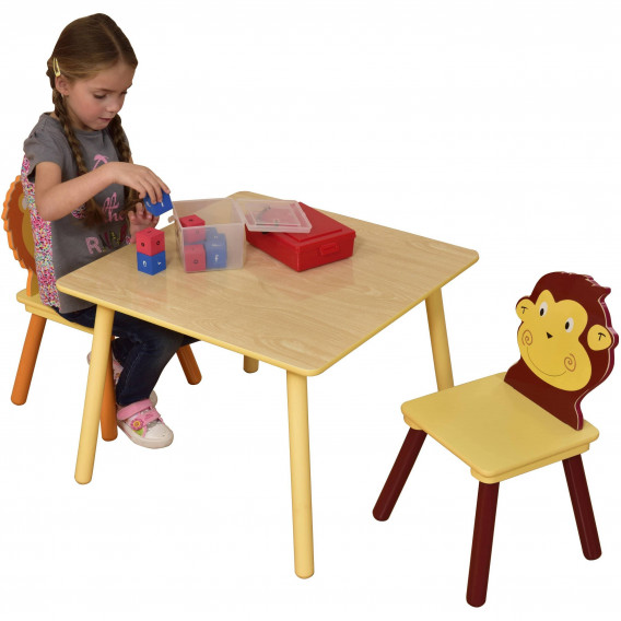 Детска дървена маса с 2 столчета, за учене, игра, хранене - ANIMALS Ginger Home 383551 8