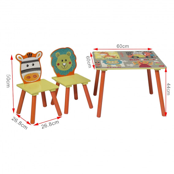 Детска маса с 2 столчета от дърво - за учене, игра, хранене - SAFARI Ginger Home 383559 6