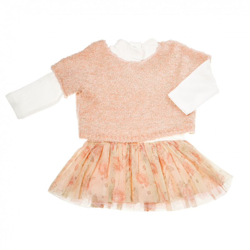 Памучен комплект - рокля и пуловер за бебе момиче  38359