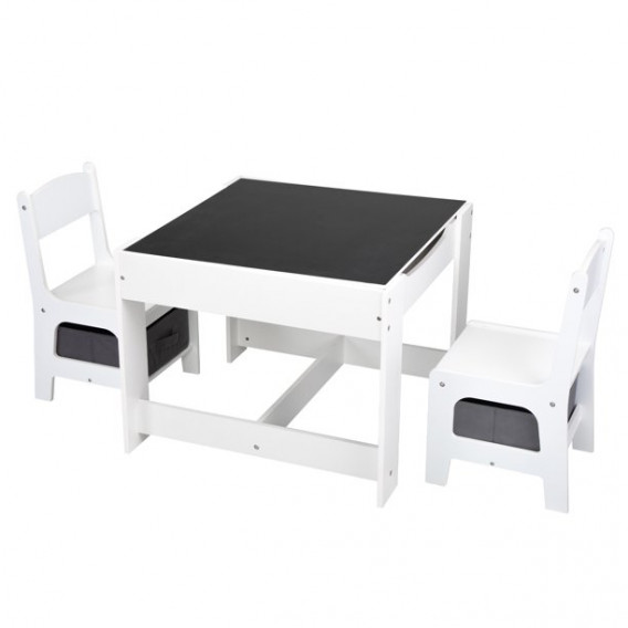 Детска маса с 2 Столчета, двустранна - за игра, учене и хранене - WHITE Ginger Home 383629 