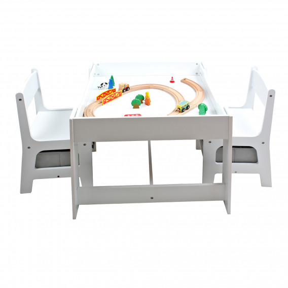 Детска маса с 2 Столчета, двустранна - за игра, учене и хранене - WHITE Ginger Home 383631 3