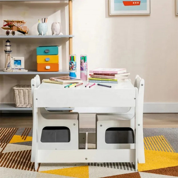 Детска маса с 2 Столчета, двустранна - за игра, учене и хранене - WHITE Ginger Home 383641 13