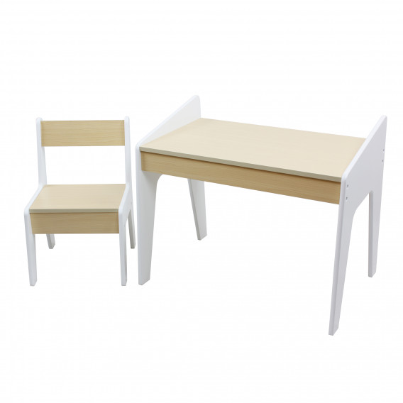 Детска учебна маса и столче - Натурално Дърво и Бяло Ginger Home 383643 2