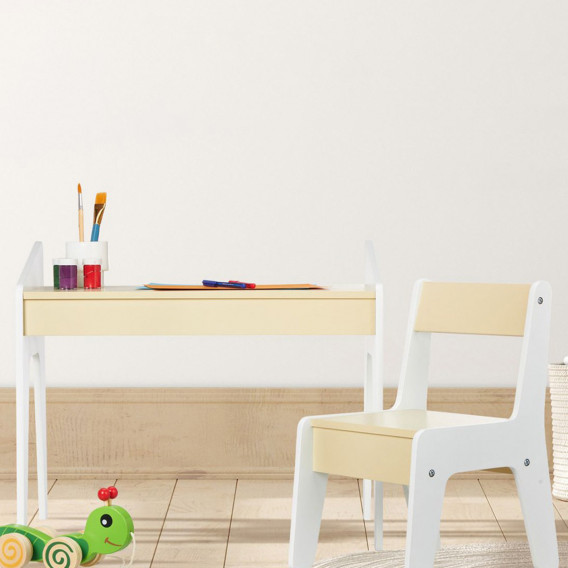 Детска учебна маса и столче - Натурално Дърво и Бяло Ginger Home 383651 10