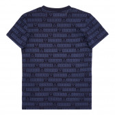 Памучна блуза с къс ръкав осеяна с логото на марката за момче, синя Guess 384079 4