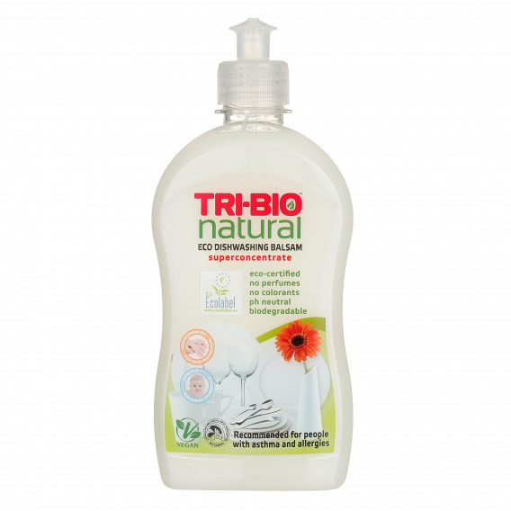 Натурален еко балсам за съдове, пластмасова бутилка с дозатор, 420 мл. Tri-Bio 384126 