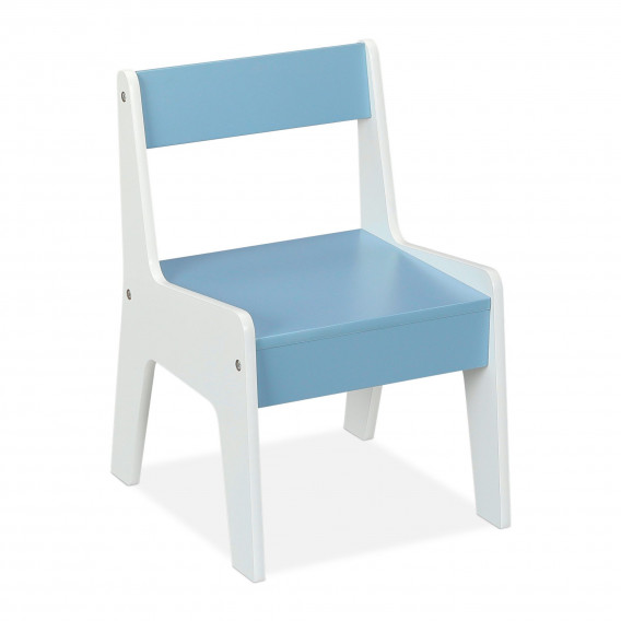 Детска дървена маса с 2 столчета, контейнер за играчки и конструктори бяло и синьо Ginger Home 384158 3