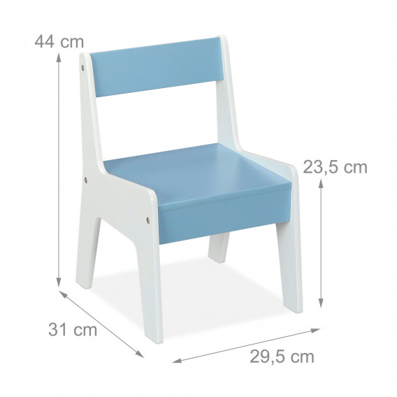 Детска дървена маса с 2 столчета, контейнер за играчки и конструктори бяло и синьо Ginger Home 384160 5