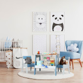 Детска дървена маса с 2 столчета, контейнер за играчки и конструктори бяло и синьо Ginger Home 384161 6