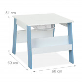 Детска дървена маса с 2 столчета, контейнер за играчки и конструктори бяло и синьо Ginger Home 384162 7