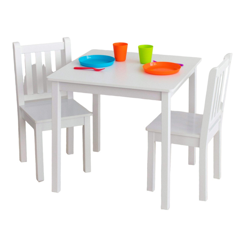 Детска дървена маса с 2 столчета, комплект за учене и рисуване, бялa  384164
