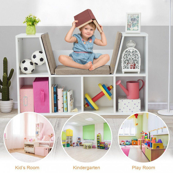 Детска етажерка 3 в 1 , библиотека и пейка, 6 отделения за съхранение, бяла Ginger Home 384197 14