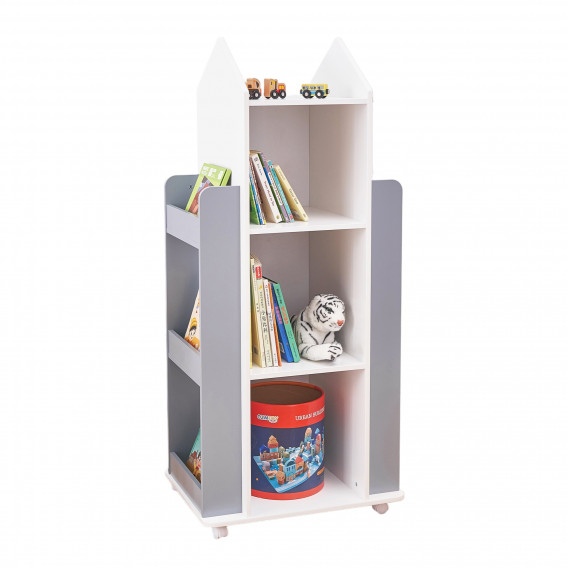 Детска дървена секция с рафтове на 4 нива, въртяща се на 360°, бяло и сиво Ginger Home 384202 