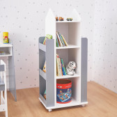 Детска дървена секция с рафтове на 4 нива, въртяща се на 360°, бяло и сиво Ginger Home 384212 11