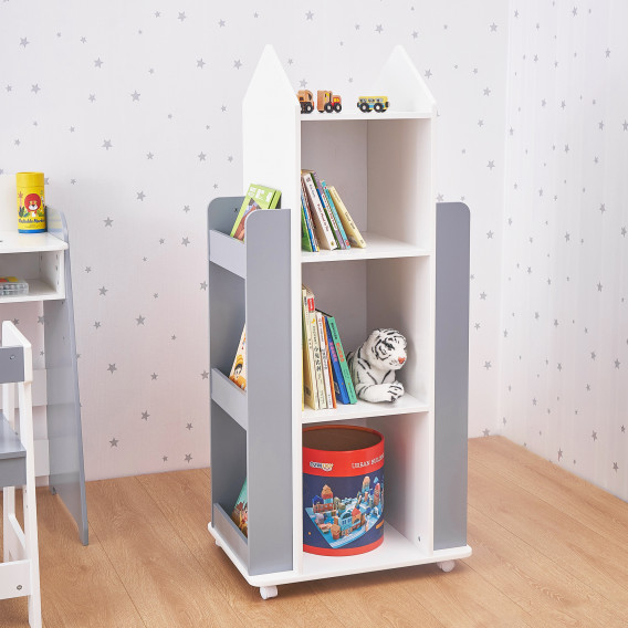 Детска дървена секция с рафтове на 4 нива, въртяща се на 360°, бяло и сиво Ginger Home 384212 11
