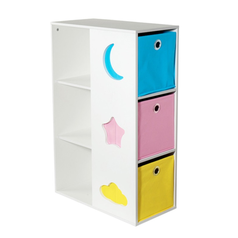 Детска секция за играчки, книжки и органайзер за съхранение, бяла с разноцветни кутии  384214