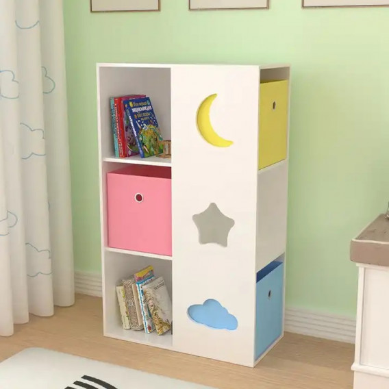 Детска секция за играчки, книжки и органайзер за съхранение, бяла с разноцветни кутии Ginger Home 384222 9