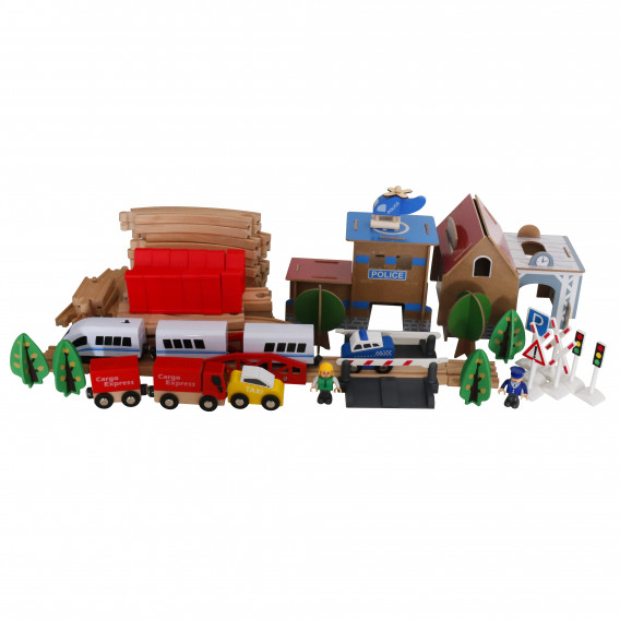 Детско дървено влакче - комплект 88 части с локомотив на батерии Ginger Home 384236 5
