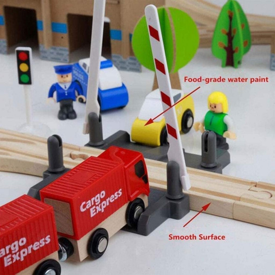 Детско дървено влакче - комплект 88 части с локомотив на батерии Ginger Home 384242 11