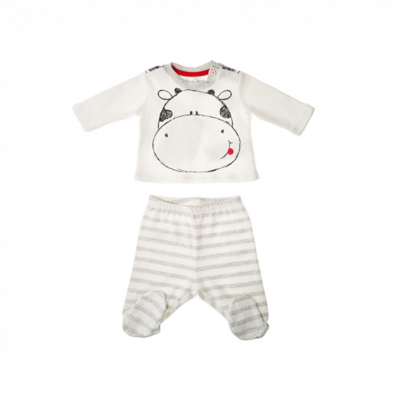 Памучен комплект от блуза с дълъг ръкав и ританки за бебе момче със забавна картинка на крава Chicco 38427 
