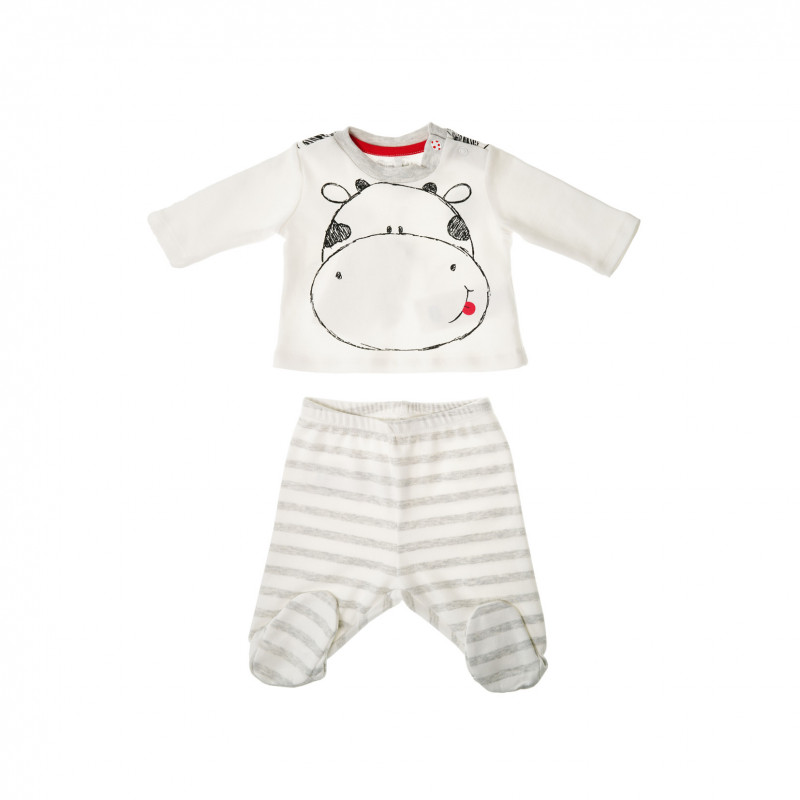 Памучен комплект от блуза с дълъг ръкав и ританки за бебе момче със забавна картинка на крава  38427