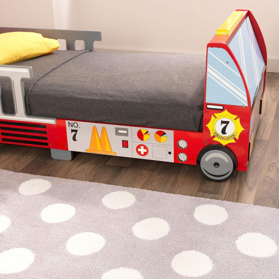 Дървено детско легло - пожарна кола с рамка за безопасност - FIRE Ginger Home 384281 3