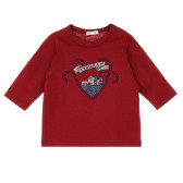 Памучна блуза с дълъг ръкав и щама за бебе за момиче червена Benetton 384483 