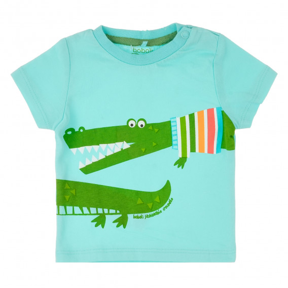 Памучна тениска с щампа крокодил за бебе момче Boboli 384573 