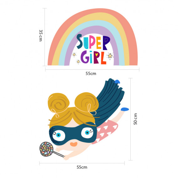 Комплект 2 броя стикери SUPER GIRL за декорация на детска стая Ginger Home 384725 